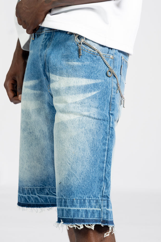Distressed Denim Shorts - Blue