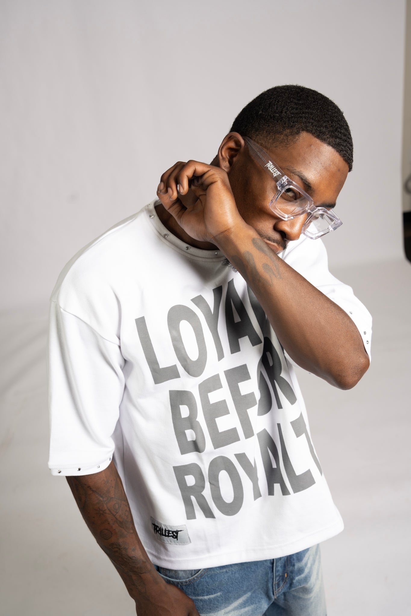 Loyalty Royalty Shirt - White/Gray (Drop Shoulder Boxy)