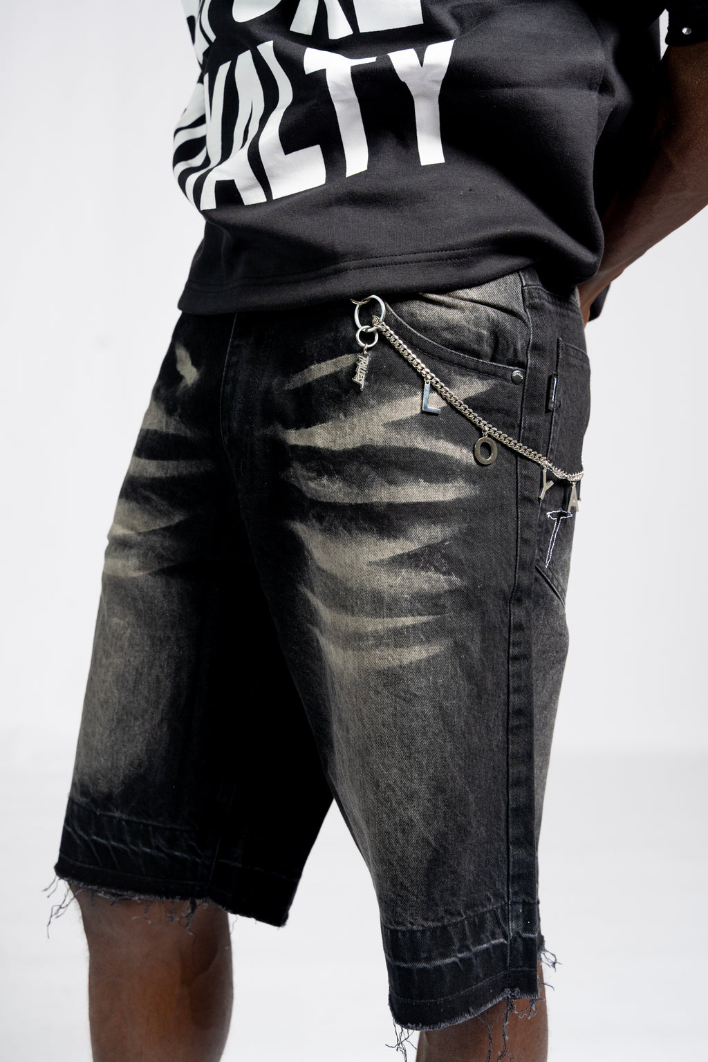 Distressed Denim Jorts - Black
