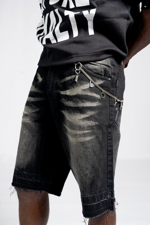 Distressed Denim Shorts - Black