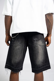 Distressed Denim Shorts - Black