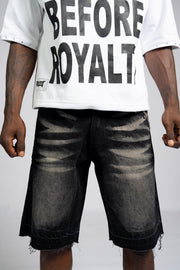 Distressed Denim Shorts - Black