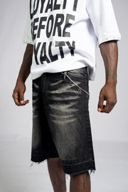 Distressed Denim Shorts - Black