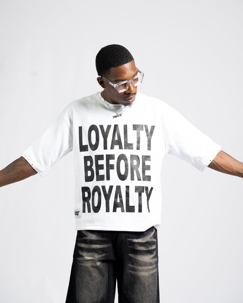 Loyalty Royalty Shirt - White/Black (Drop Shoulder Boxy)