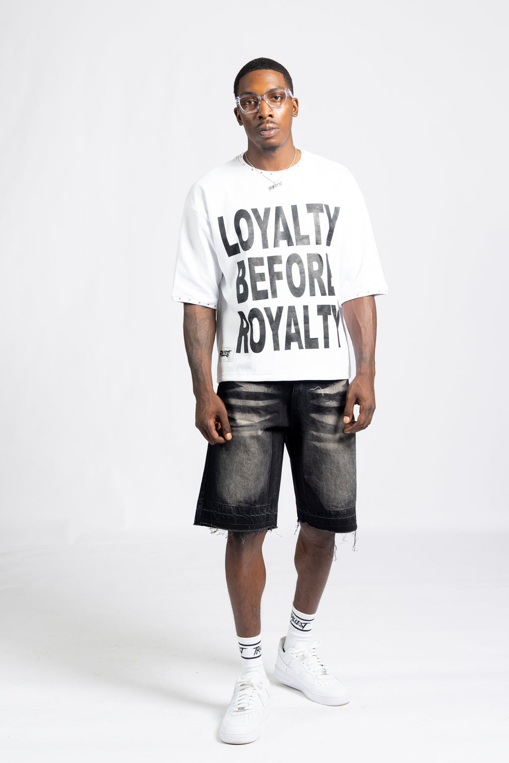 Loyalty Royalty Shirt - White/Black (Drop Shoulder Boxy)