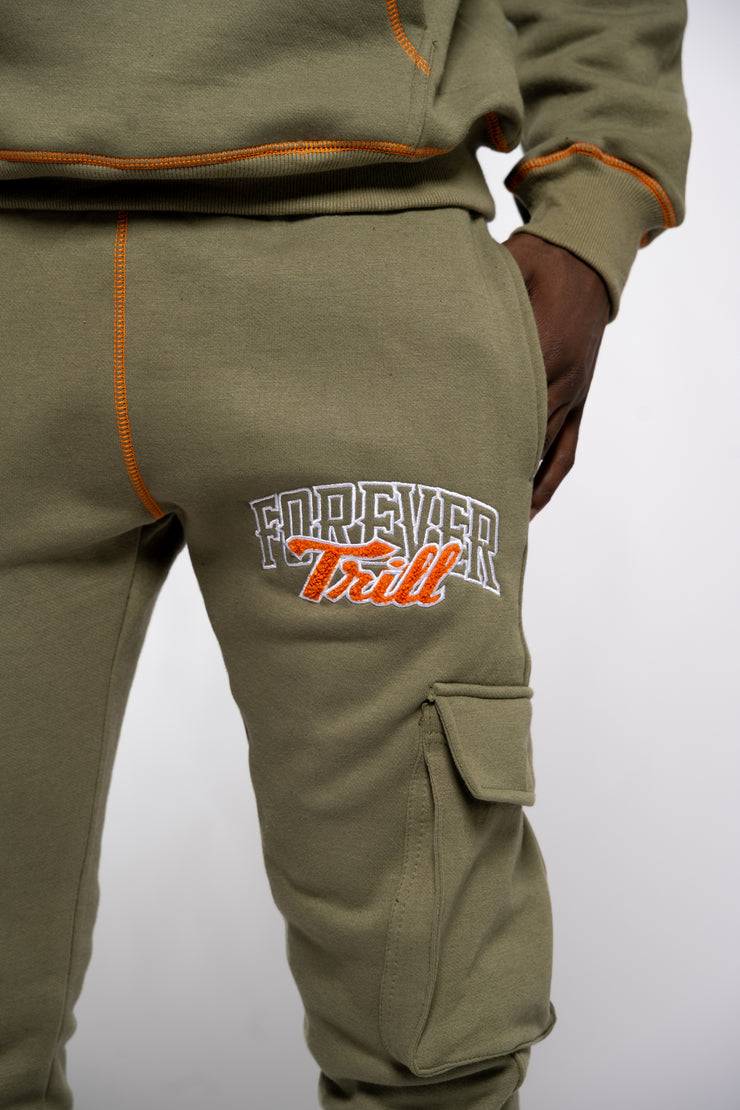 Forever Trill Chenille Cargo Joggers - Olive\Orange