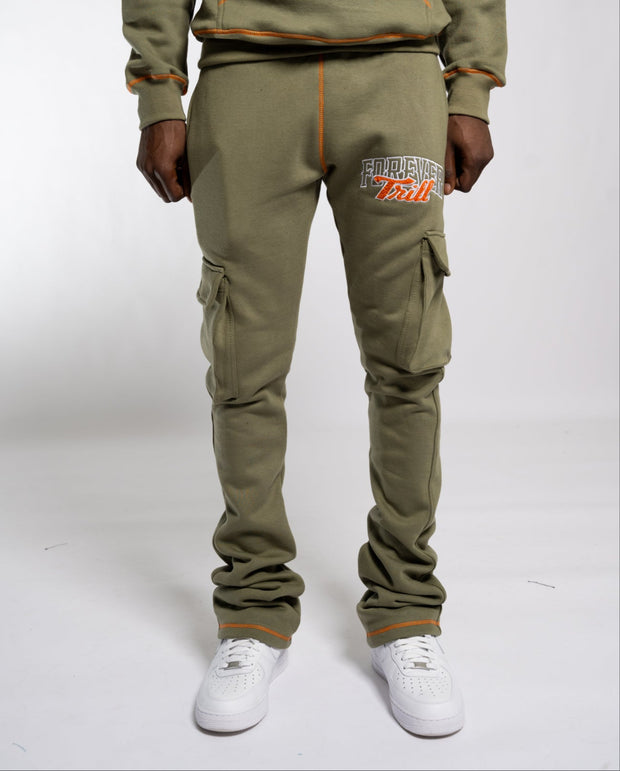 Forever Trill Chenille Cargo Joggers - Olive\Orange