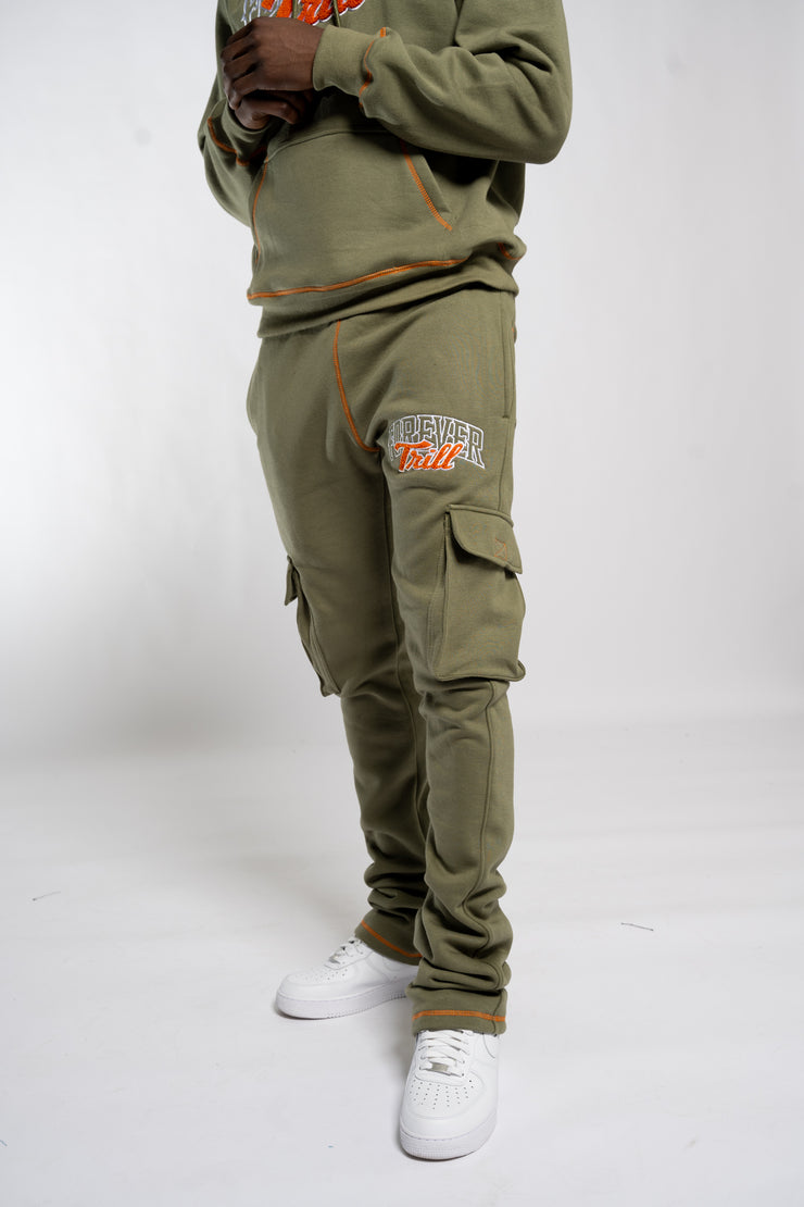 Forever Trill Chenille Cargo Joggers - Olive\Orange