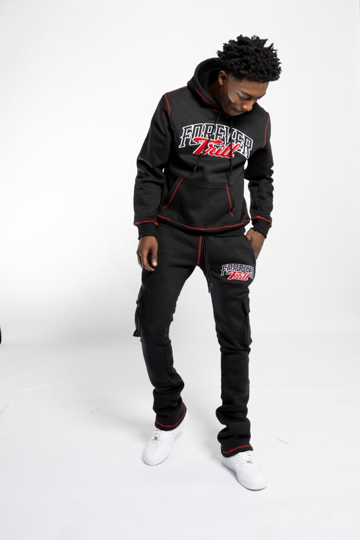 Forever Trill Chenille Cargo Joggers - Black\Red