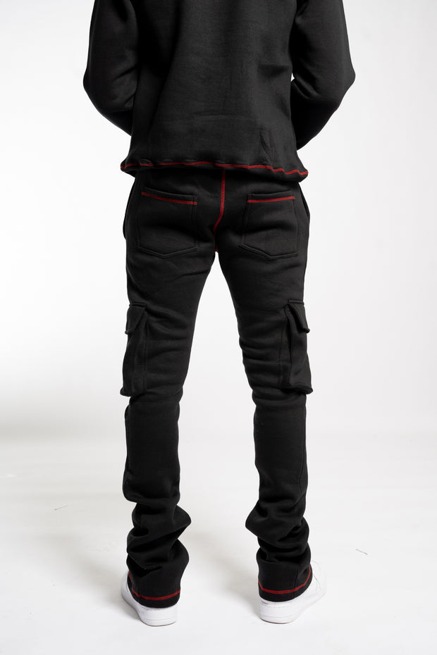 Forever Trill Chenille Cargo Joggers - Black\Red