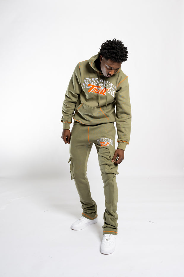 Forever Trill Chenille Cargo Joggers - Olive\Orange