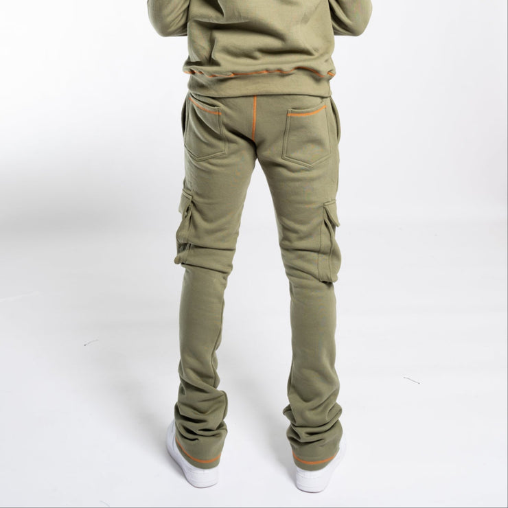 Forever Trill Chenille Cargo Joggers - Olive\Orange