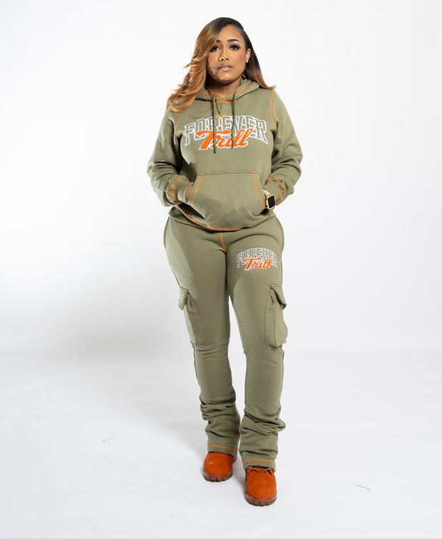 Forever Trill Chenille Cargo Joggers - Olive\Orange