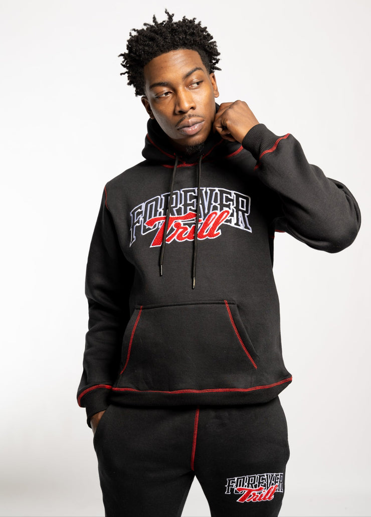 Forever Trill Chenille Patch Hoodie - Black\Red