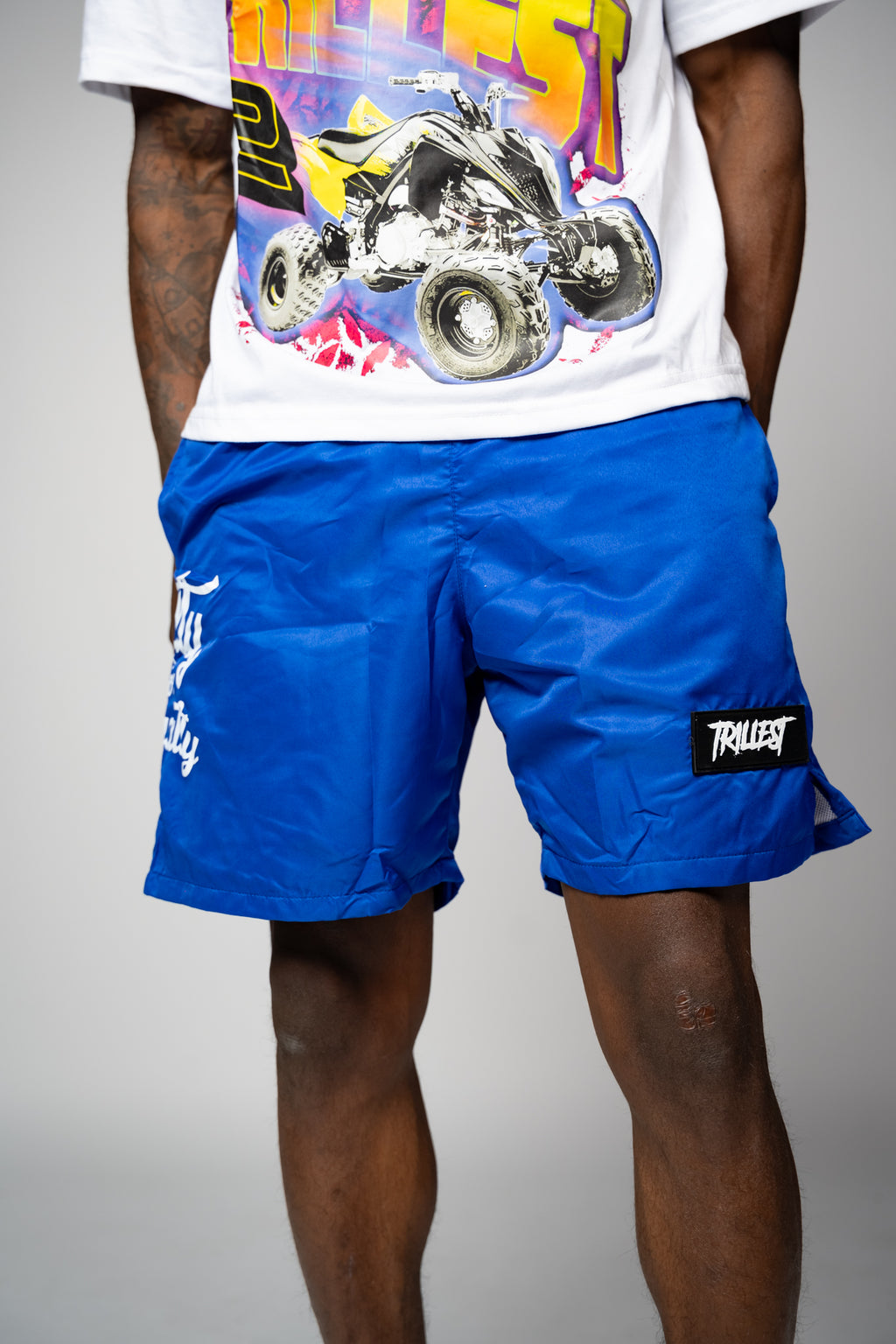 Trillest Nylon Rubber Patch Shorts - Royal Blue
