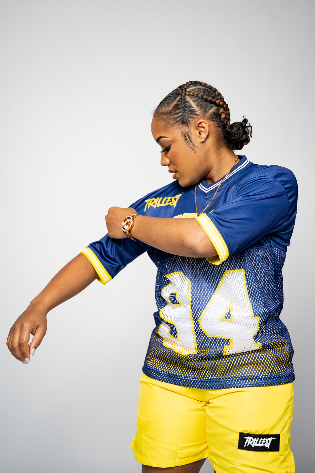 Trillest Drop Shoulder Football Jersey - Navy/Yellow