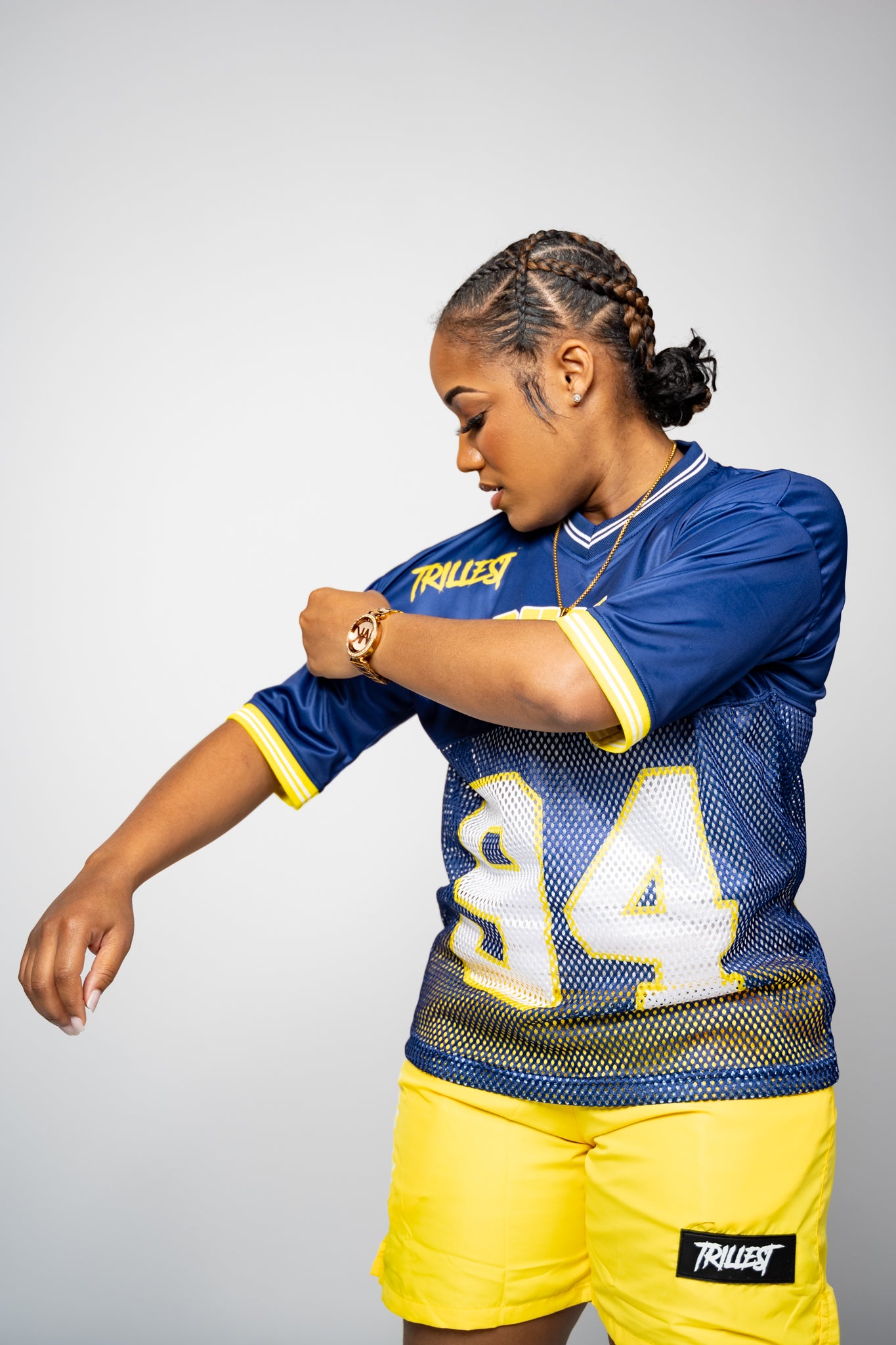 Trillest Drop Shoulder Football Jersey - Navy/Yellow