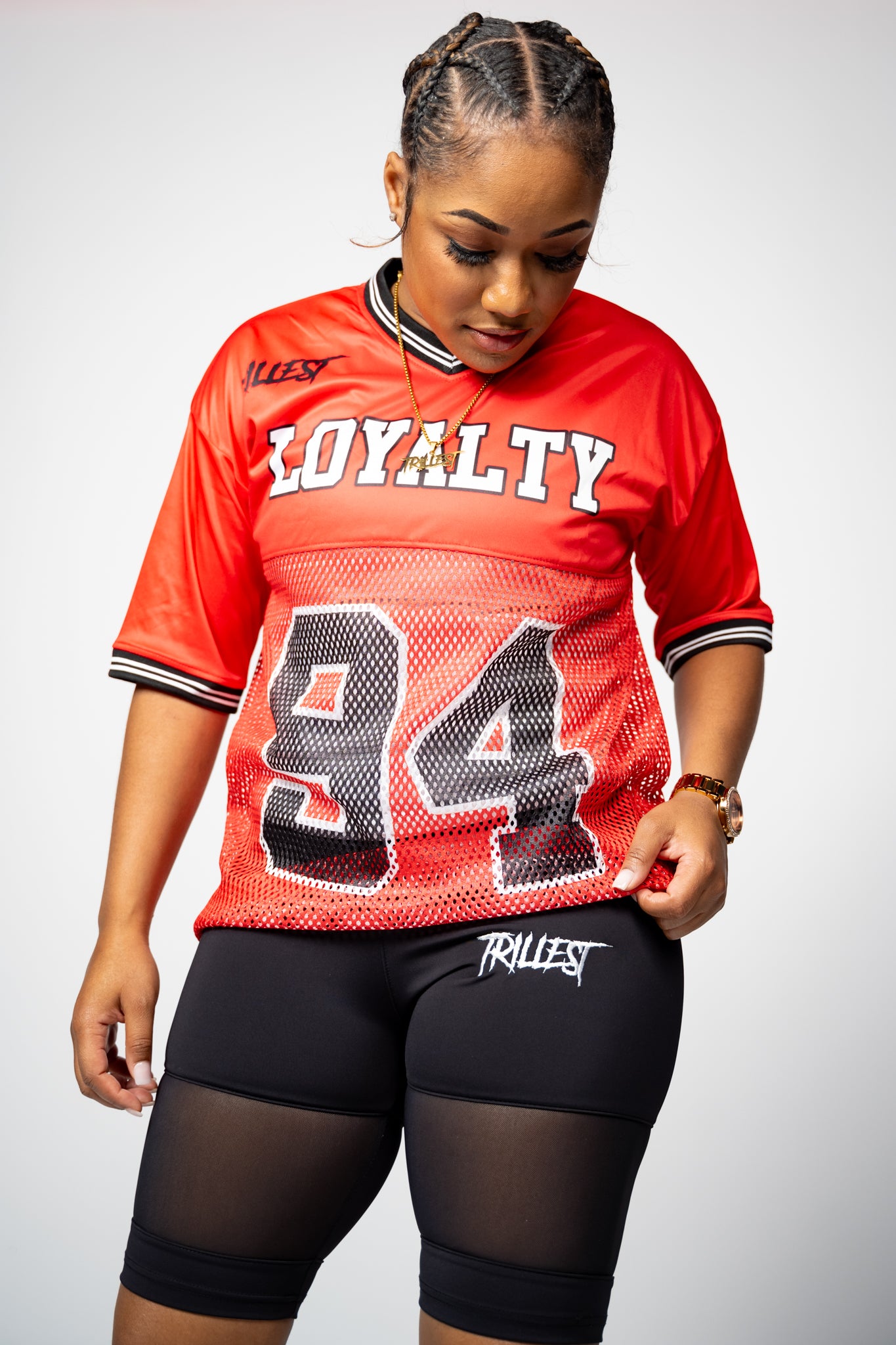 Trillest Drop Shoulder Football Jersey - Red/Black