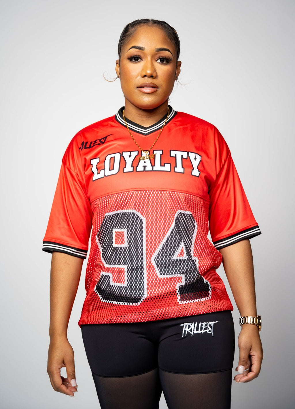 Trillest Drop Shoulder Football Jersey - Red/Black