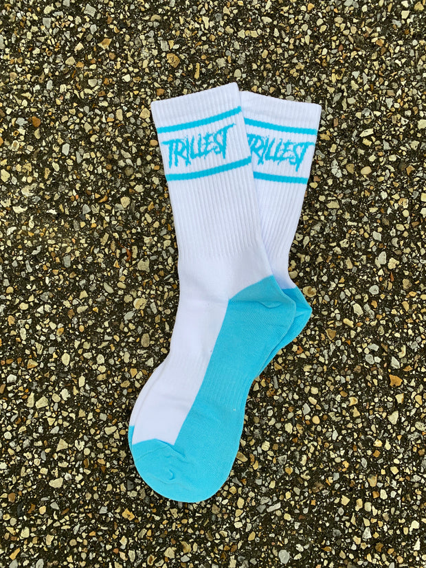 Two Stripe Logo Socks - White/Aqua