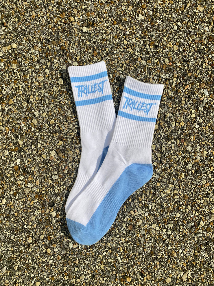 Two Stripe Logo Socks - White/Sky Blue