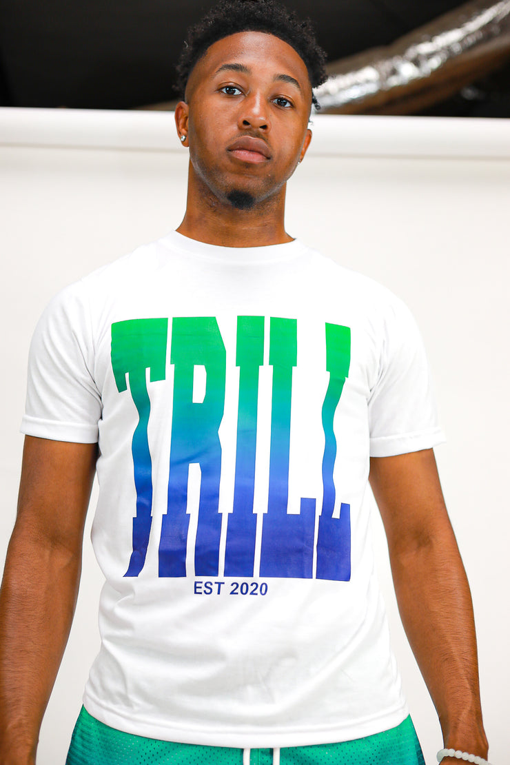 Ombre Trill Logo Tee - White\Green\Royal Blue