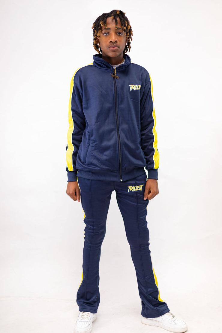 Big Kids Stacked Tracksuit - Navy\Yellow