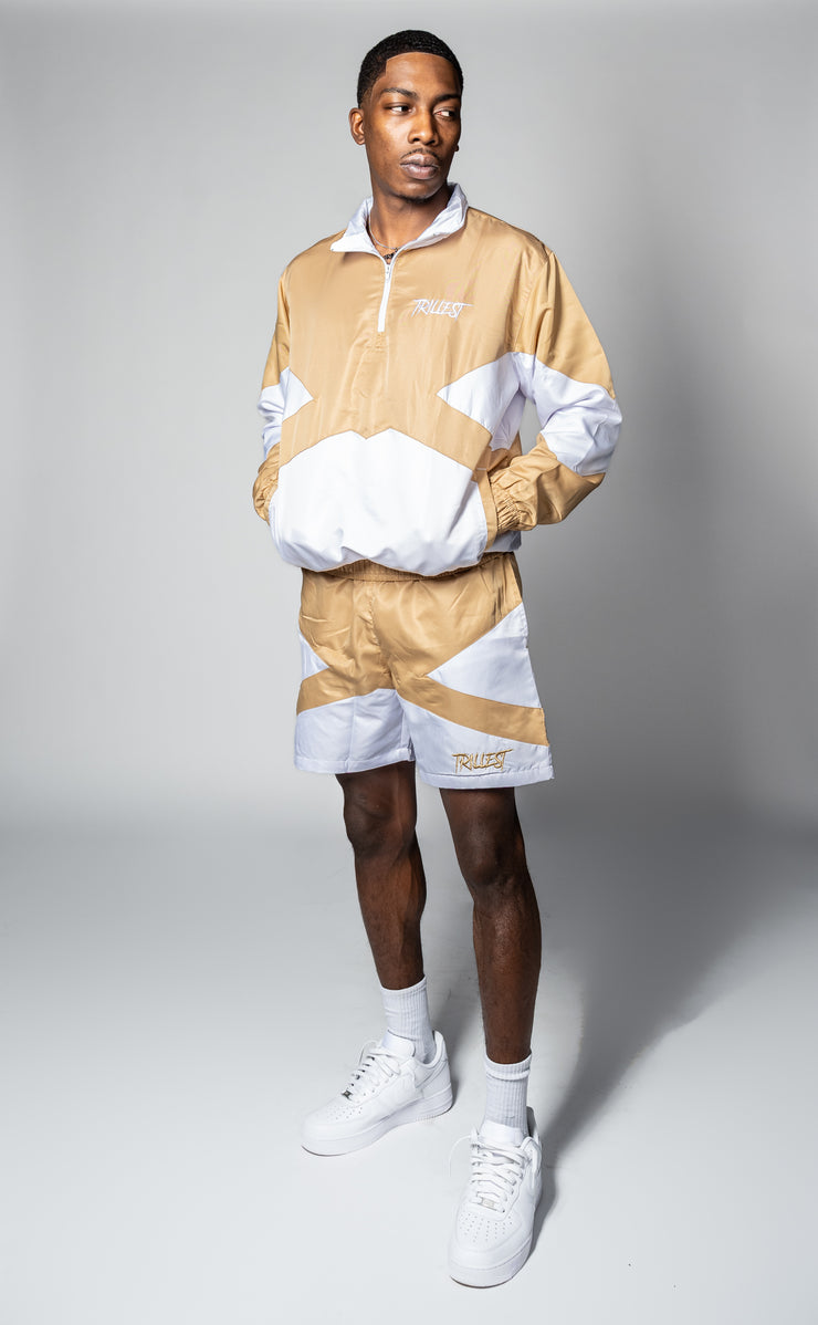 Trillest Panel Windbreaker Shorts - Tan\White