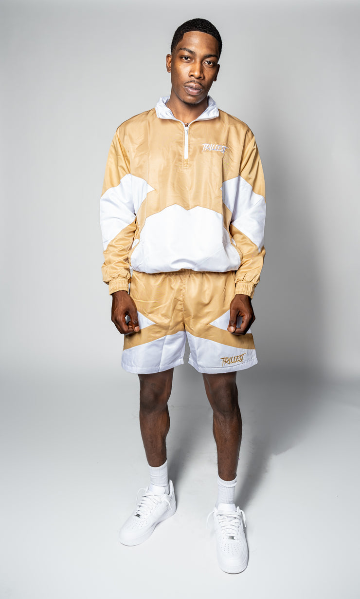 Trillest Panel Windbreaker Shorts - Tan\White