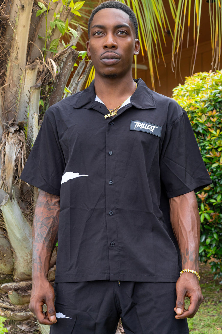 Big T Logo Button Down Shirt - Black