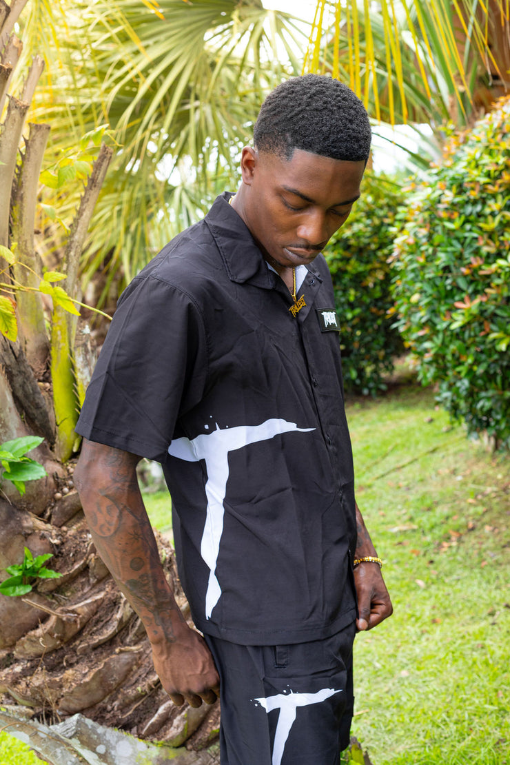 Big T Logo Button Down Shirt - Black