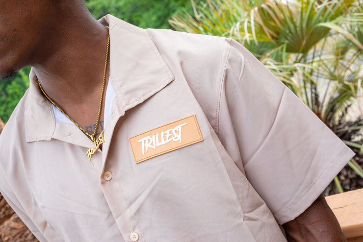 Big T Logo Button Down Shirt - Tan