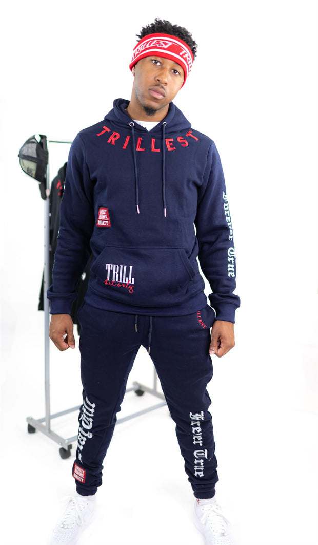 Trillest Navy Multi Logo Sweatpants