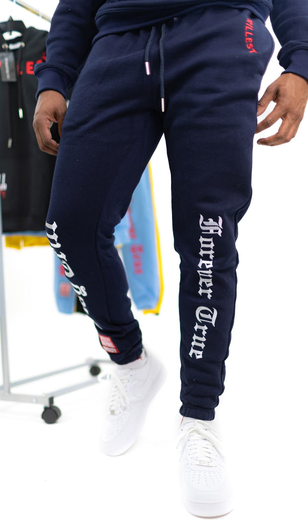 Trillest Navy Multi Logo Sweatpants