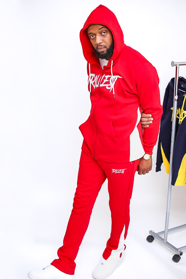 Trillest Zip Up Hoodie - Red\White