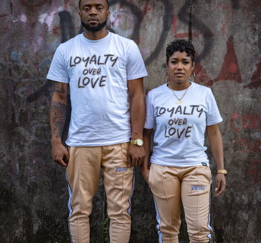 Loyalty Over Love Puff Print Tee - White/Tan/Black