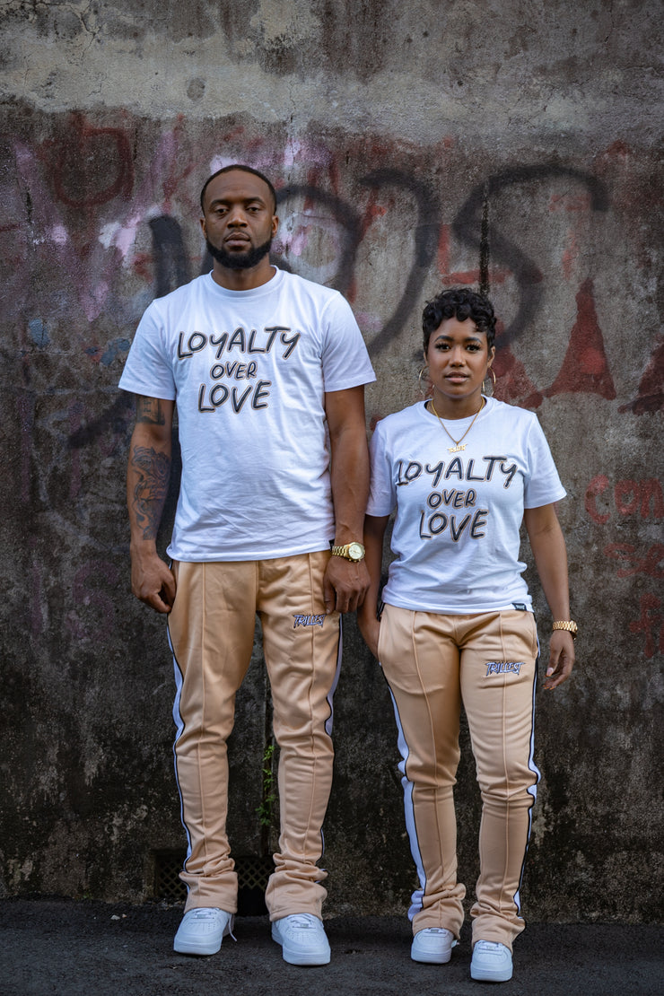 Loyalty Over Love Puff Print Tee - White/Tan/Black