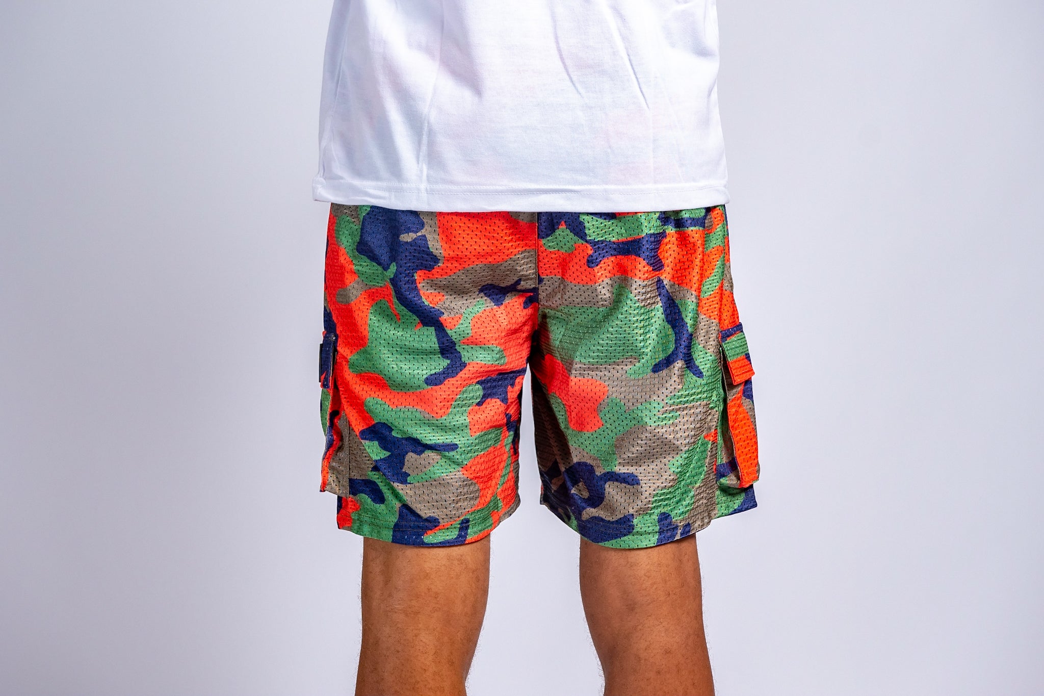 Trillest Orange Camo Cargo Mesh Shorts