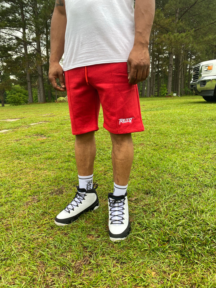 Trillest Red Cotton Fleece Shorts