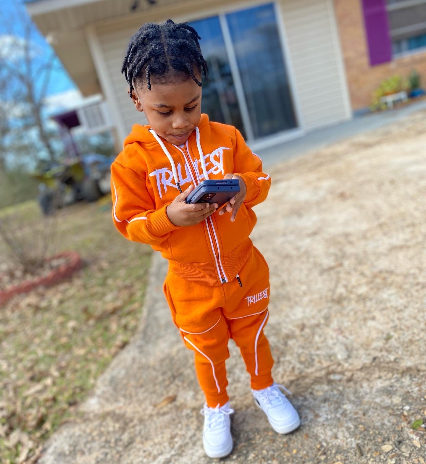 Orange Big Kids Zip Up Hoodie Set Trillest Co