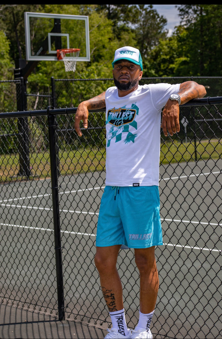 Trillest Turquoise Mesh Running Shorts