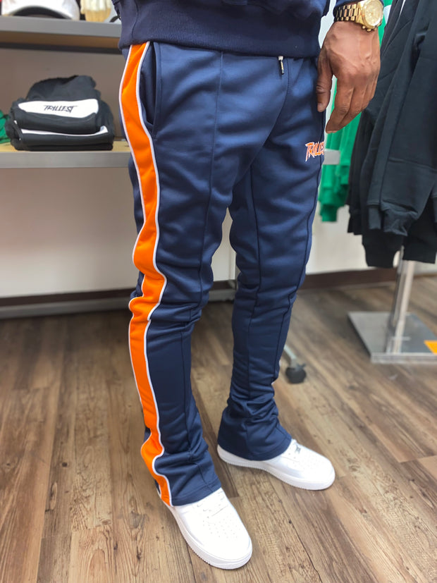 Trillest Stacked Track Pants - Navy Blue/Orange