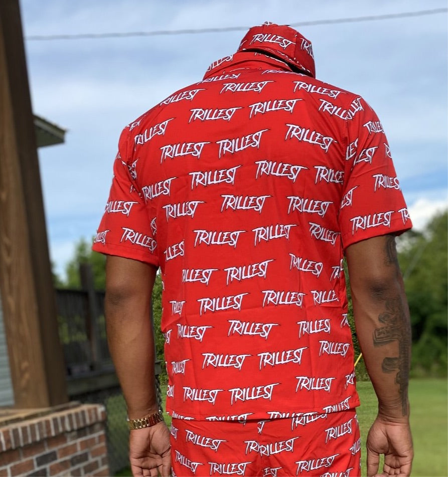 Trillest Red/White All Over Print Button Down