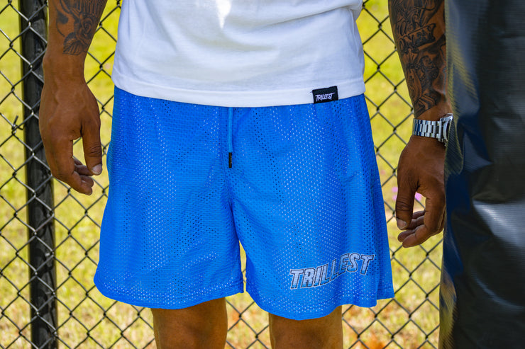 Trillest Royal Blue Mesh Running Shorts