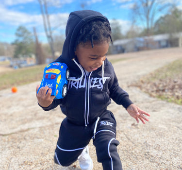 Black Little Kids Zip Up Hoodie Set