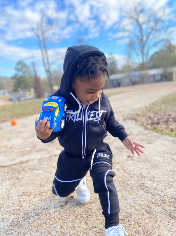 Black Little Kids Zip Up Hoodie Set