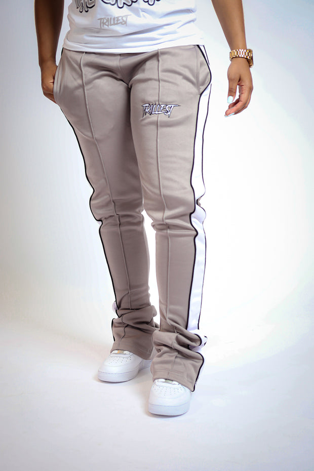 Trillest Stacked Track Pants - Gray/White