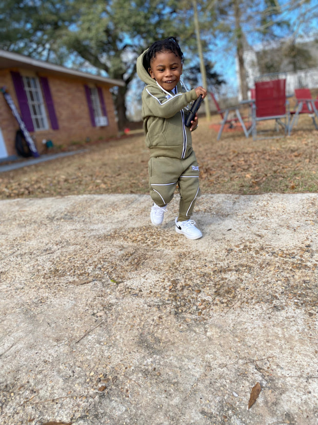 Olive Little Kids Zip Up Hoodie Set