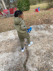 Olive Little Kids Zip Up Hoodie Set