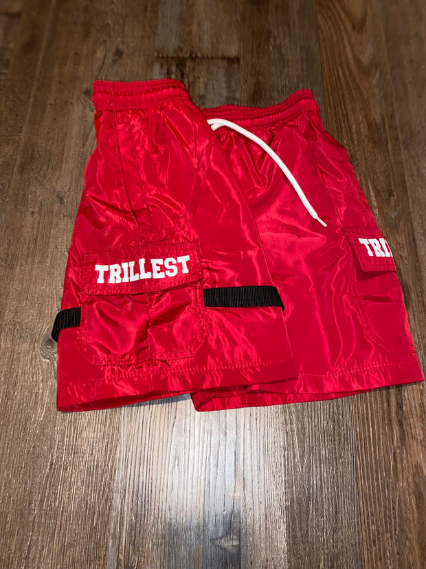 Deep Red Cargo Nylon Trillest Shorts